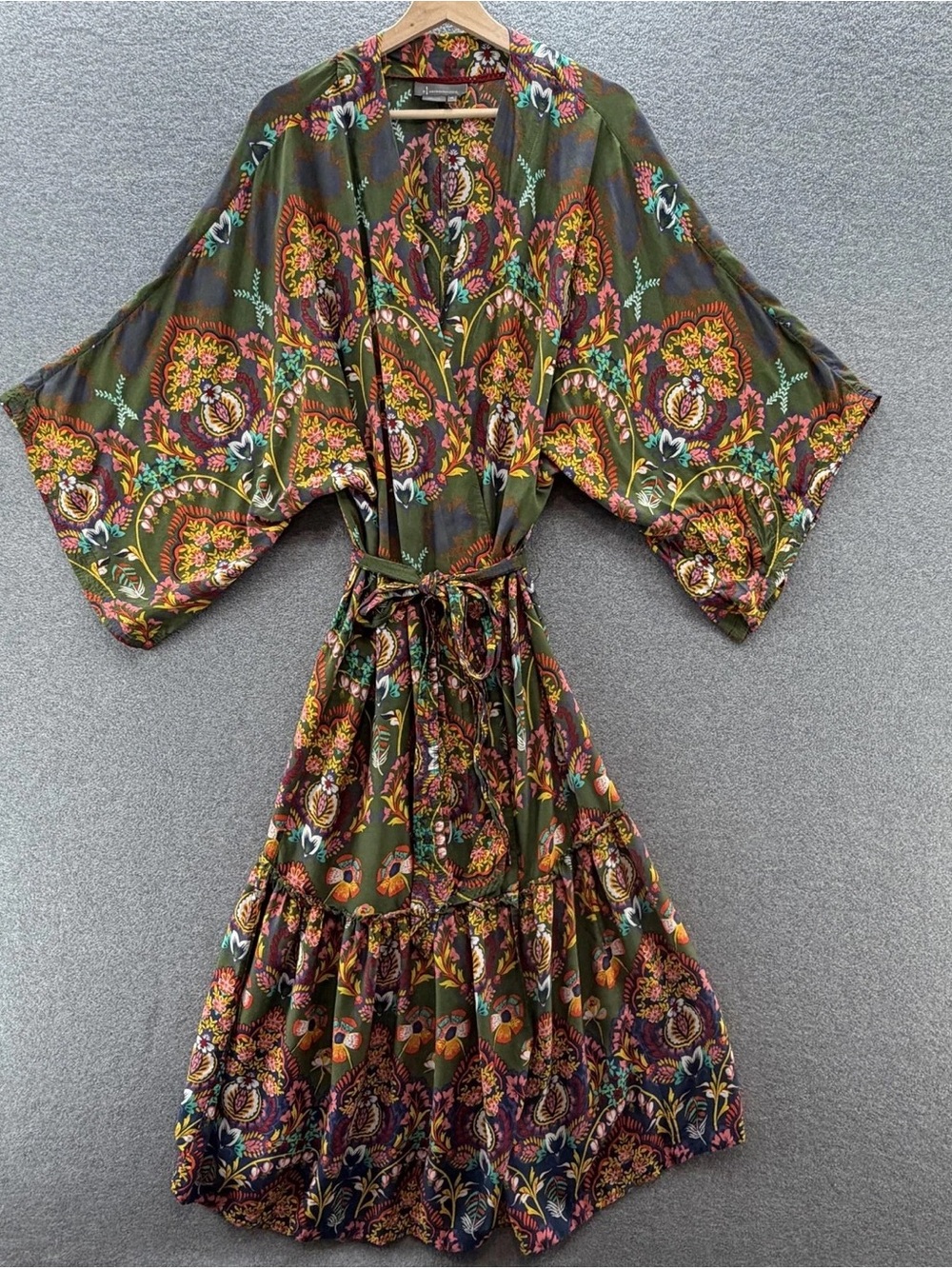 Anthropologie Olive Multicolor Paisley Maxi Dress